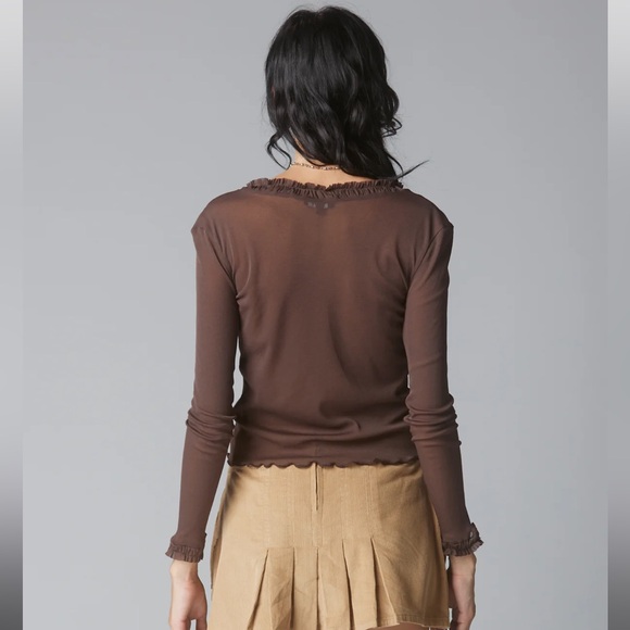 Unif Lourd Top Size XS Brown Sheer Button Up - Picture 2 of 4